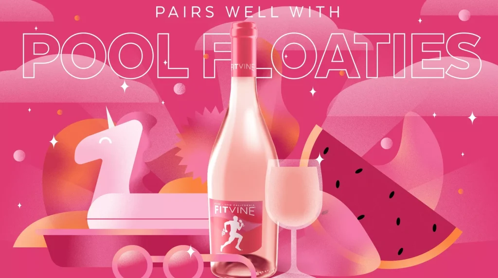 FitVine Rosé wine lifestyle illustration with pool float, watermelon, and summer visuals, created by Agency Squid.