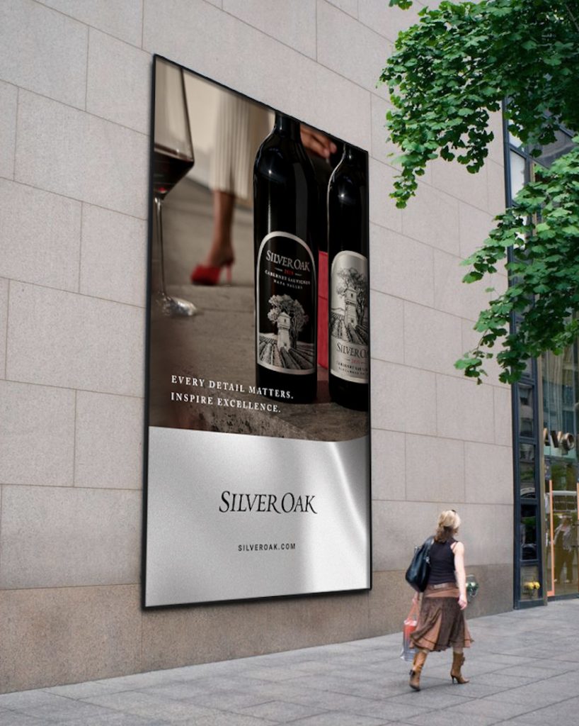 wine Cabernet Sauvignon featured in a luxury outdoor advertising display highlighting craftsmanship and attention to detail -Portfolio Agency Squid