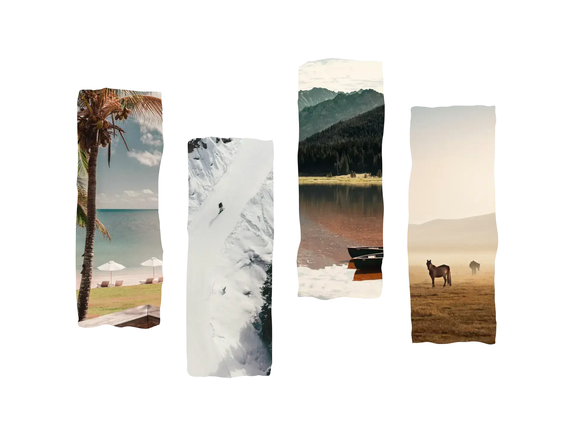 **Alt text:** Smith Road Collection destination collage featuring beach, ski, lake, and ranch scenes, showcasing luxury travel experiences across curated escapes.