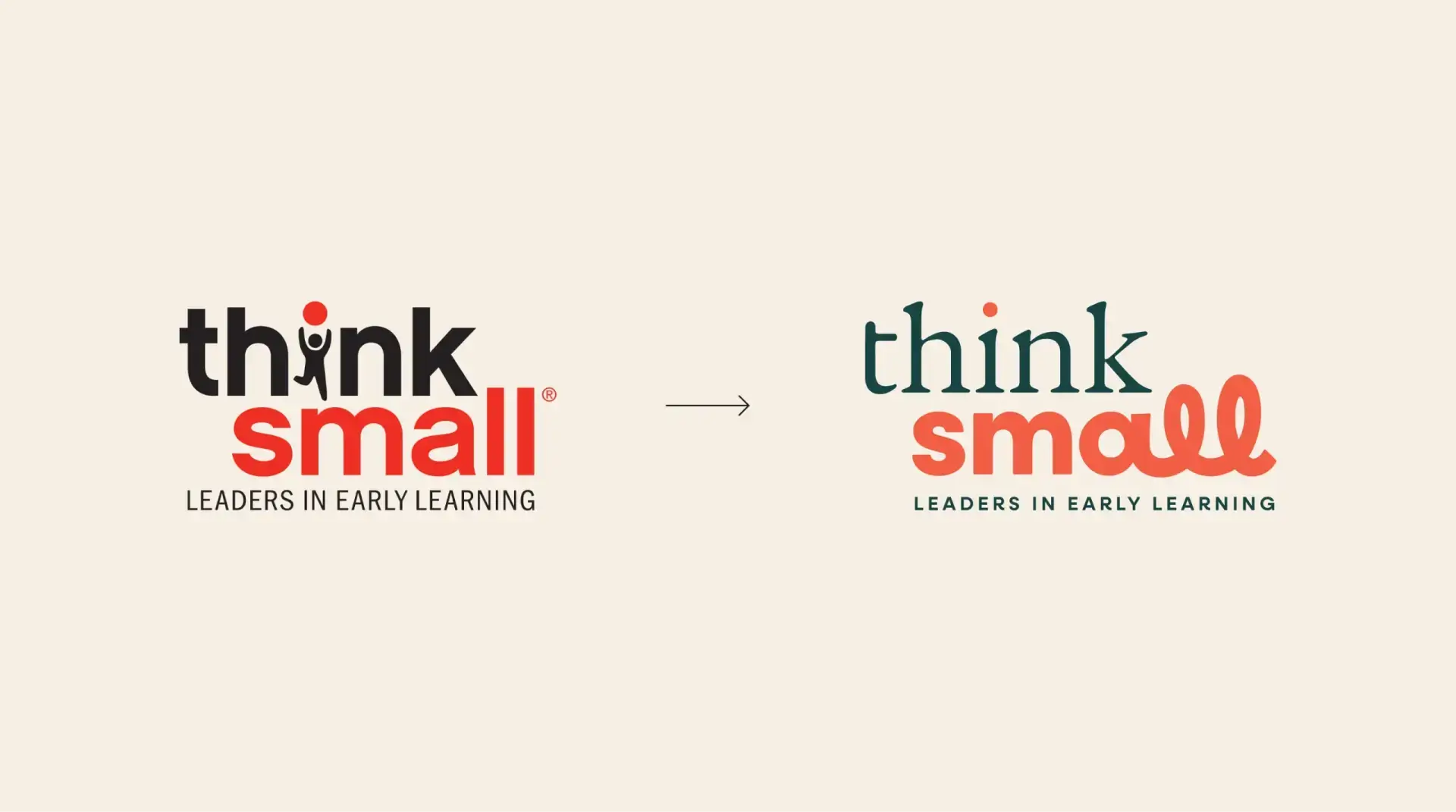 Think Small logo refresh showing the transition from the original early learning brand identity to a softer, more modern visual design.