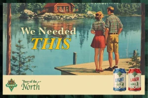 Summit Brewing “We Needed This” Beer of the North campaign showing a couple at a lakeside cabin, CPG brand created by Agency Squid.