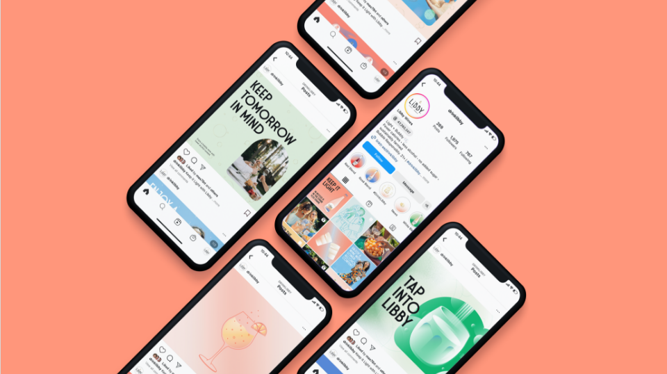Libby non-alcoholic wine Instagram content displayed across mobile devices