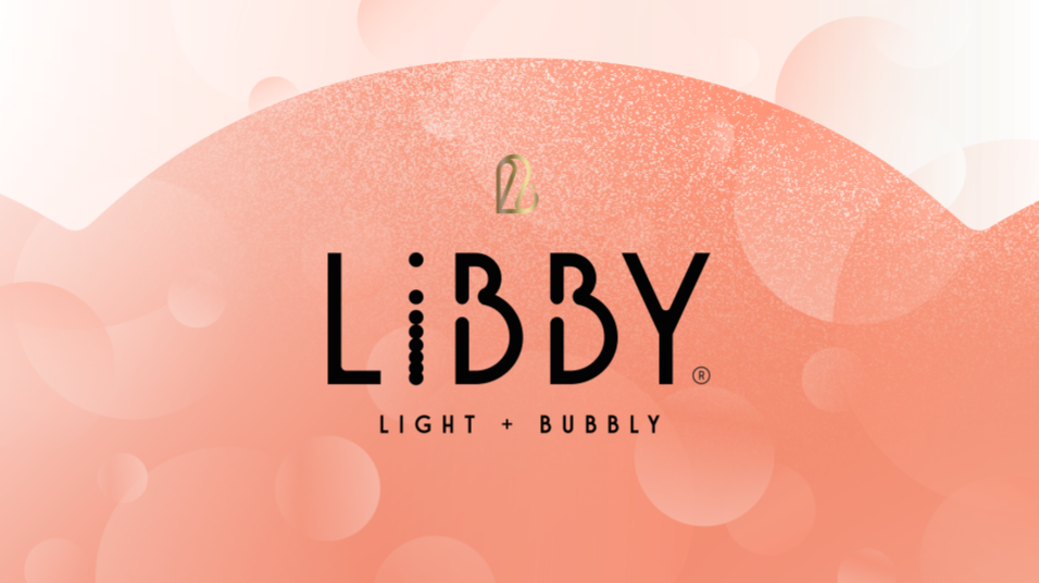Libby Light + Bubbly wine brand identity featuring a soft peach gradient background and modern typographic logo, designed by Agency Squid