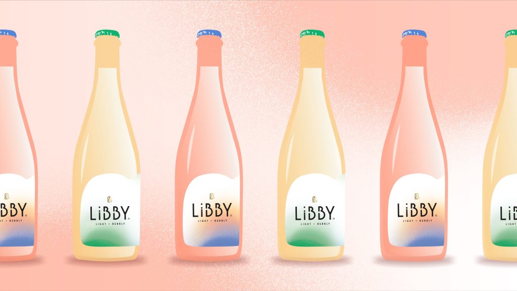 Libby non-alcoholic wine bottles displayed in a colorful packaging lineup