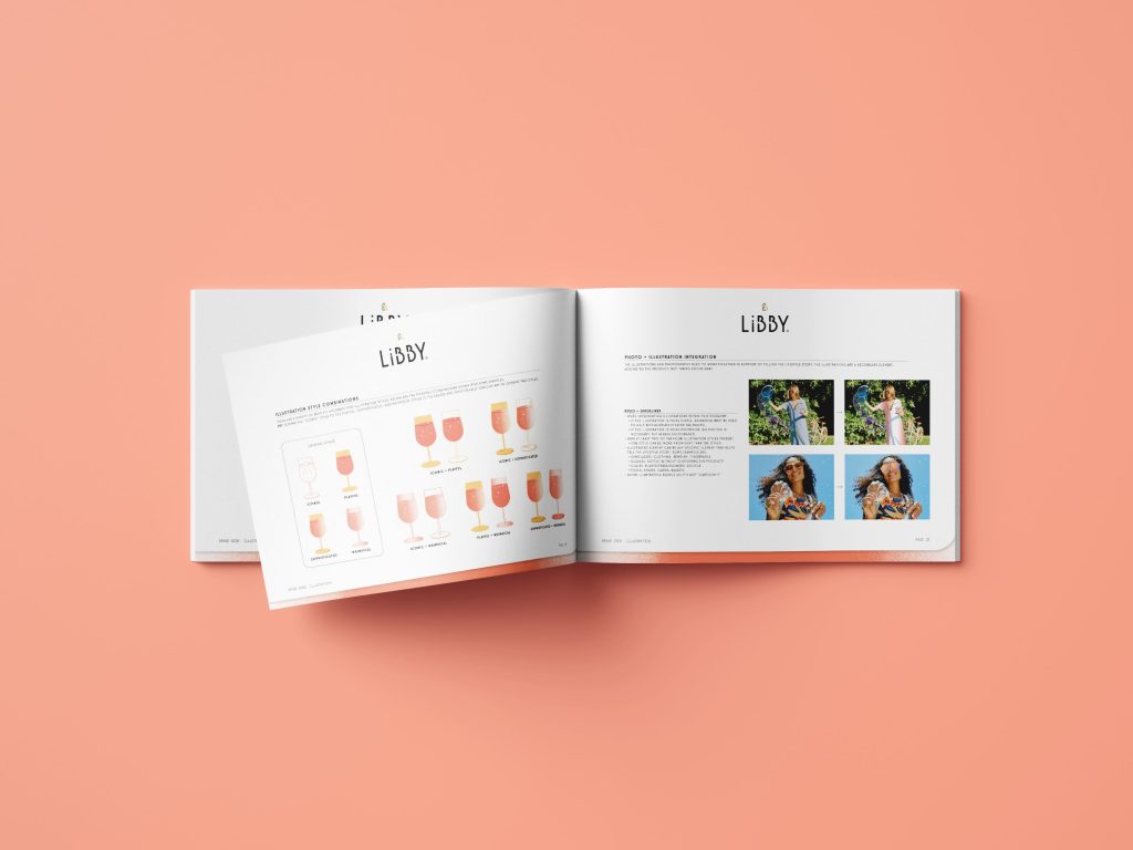 Open Libby brand book showcasing non-alcoholic wine visual identity and design system
